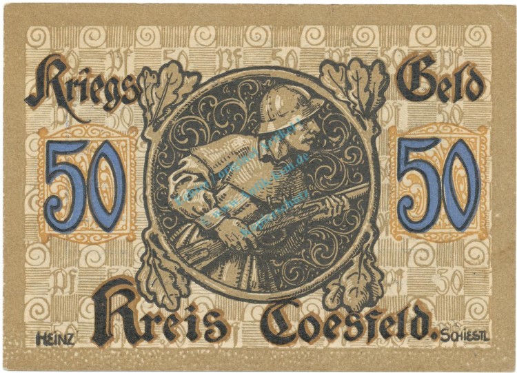 Coesfeld , Notgeld 50 Pfennig Schein unc-kfr. Tieste 1185.05.11 , NRW o.D. Verkehrsausgabe -4107-