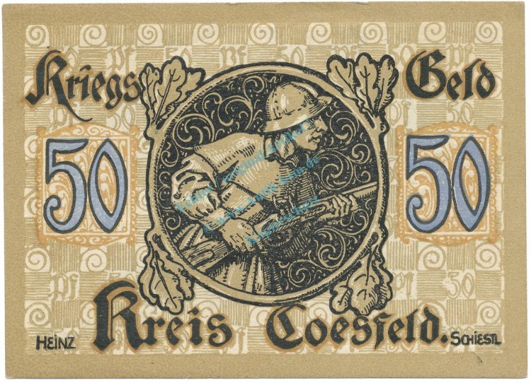 Coesfeld , Notgeld 50 Pfennig Schein unc-kfr. Tieste 1185.05.16 , NRW o.D. Verkehrsausgabe -4106-