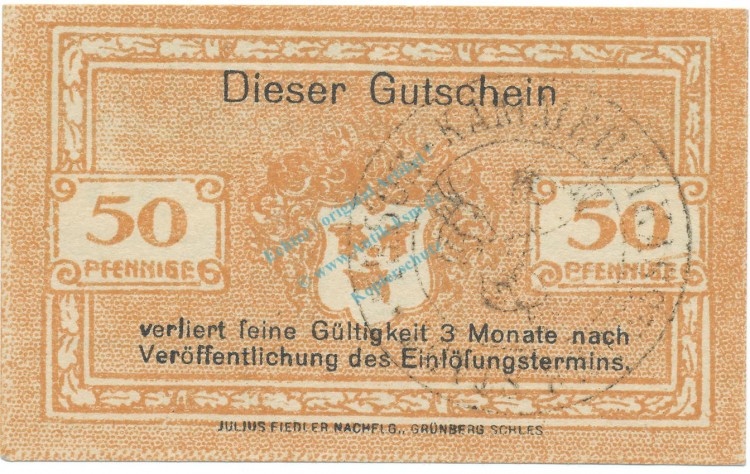 Cosel , Notgeld 50 Pfennig Schein unc-kfr. Tieste 1205.05.02  , OSL 1920 Verkehrsausgabe -4109-