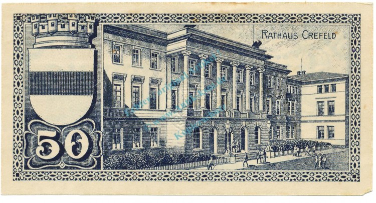 Crefeld , Notgeld 50 Pfennig Schein unc-kfr. Tieste 1220.05.26 , RHL 1920 Verkehrsausgabe -4142-