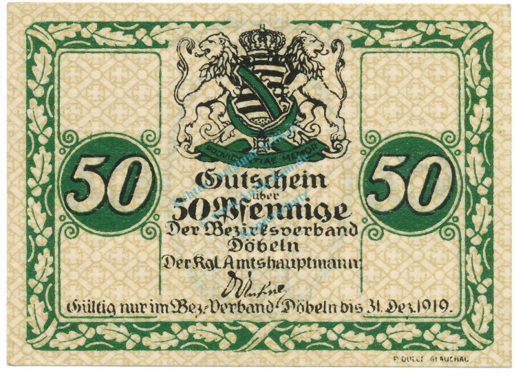 Döbeln , Notgeld 50 Pfennig Schein unc-kfr. Tieste 1415.05.05 , S 1919 Verkehrsausgabe -4145-
