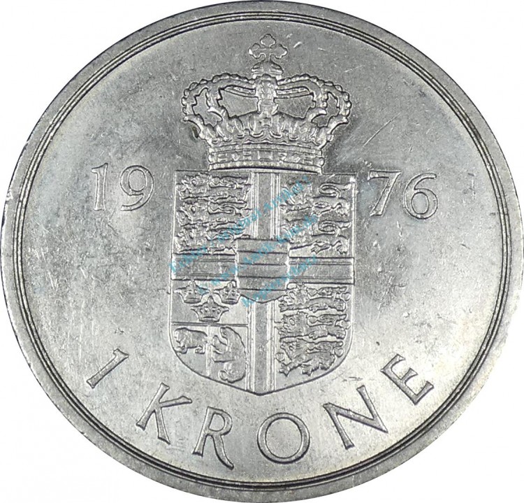 Dänemark , 1 Krone Münze 1976 -Margrethe II- KM.862.1 ss-vz -0244-