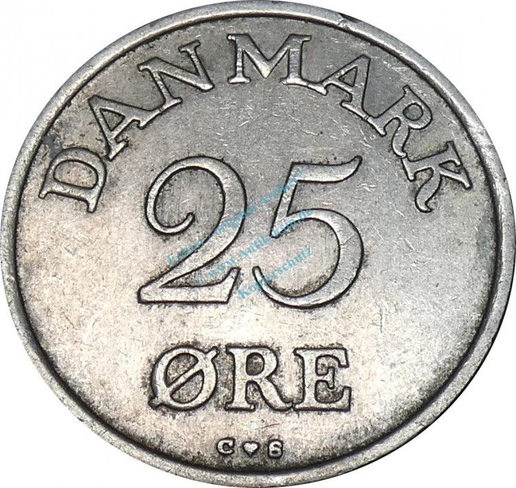 Dänemark , 25 Öre Münze 1957 -unter Frederik IX- KM.842.2 ss-vz -0254-