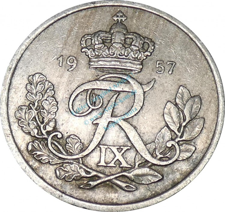 Dänemark , 25 Öre Münze 1957 -unter Frederik IX- KM.842.2 ss-vz -0254-
