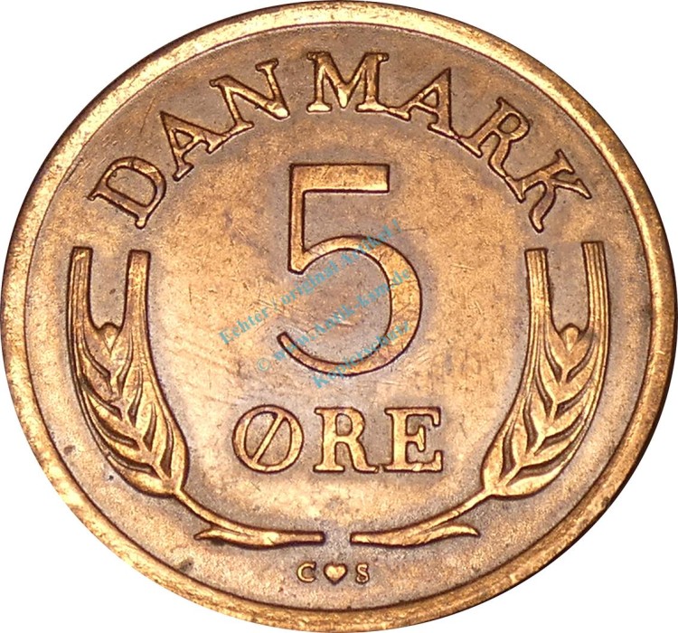 Dänemark , 5 Öre Münze 1964 -gekröntes Monogram- KM.848.1 ss-vz -0252-