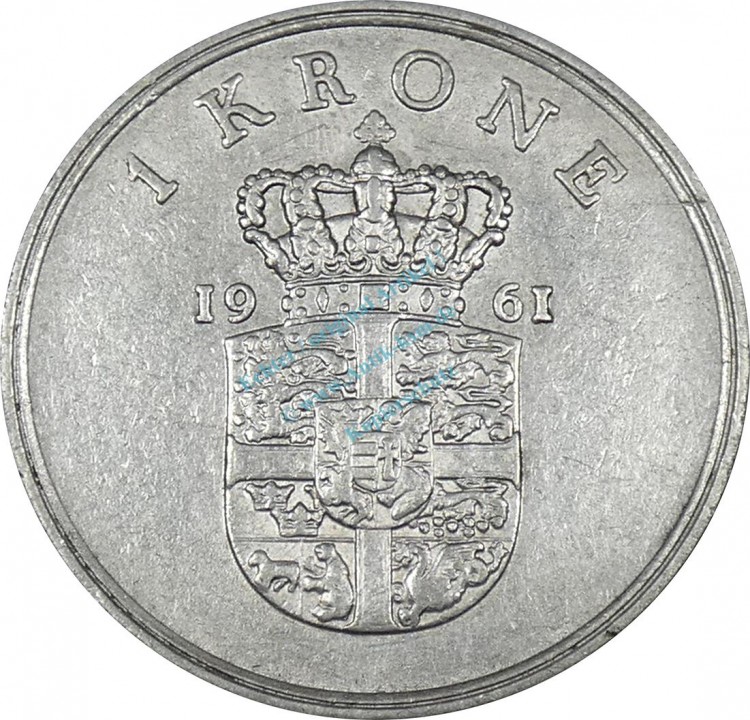 Dänemark , Münze 1 Krone 1961 -Frederik IX- KM.851.1 ss-vz -0241-