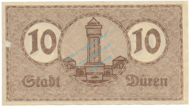 Düren , Notgeld 10 Pfennig -FEHLDRUCK- unc-kfr. Tieste 1530.10.... RHL o.D. Verkehrsausgabe -4070-