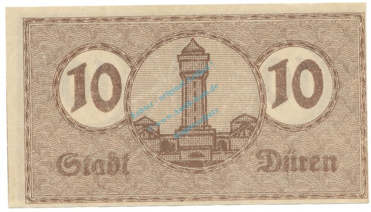 Düren , Notgeld 10 Pfennig -FEHLDRUCK- unc-kfr. Tieste 1530.10.... RHL o.D. Verkehrsausgabe -4070-