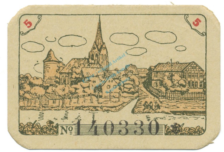 Dannenberg , Notgeld 5 Pfennig Schein unc-kfr. Tieste 1285.05.20 , NDS 1920 Verkehrsausgabe -4136-