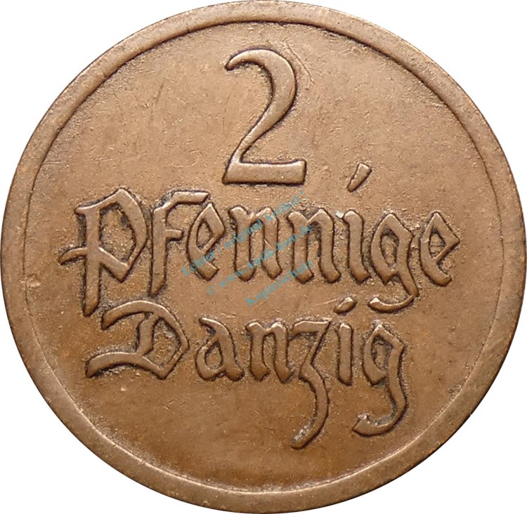 Danzig 2 Pfennig Kursmünze 1926 -Wappenschild zw. Jahreszahl- ss , J.D 3 -0757-