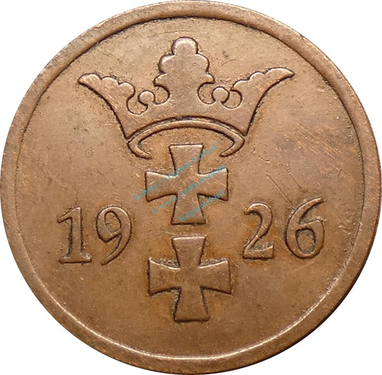 Danzig 2 Pfennig Kursmünze 1926 -Wappenschild zw. Jahreszahl- ss , J.D 3 -0757-