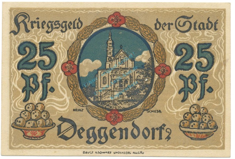 Deggendorf , Notgeld 25 Pfennig Schein unc-kfr. Tieste 1315.25.10 BAY 1918 Verkehrsausgabe -4083-