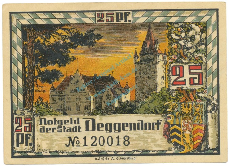 Deggendorf , Notgeld 25 Pfennig Schein unc-kfr. Tieste 1315.25.25 BAY 1920 Verkehrsausgabe -4078-