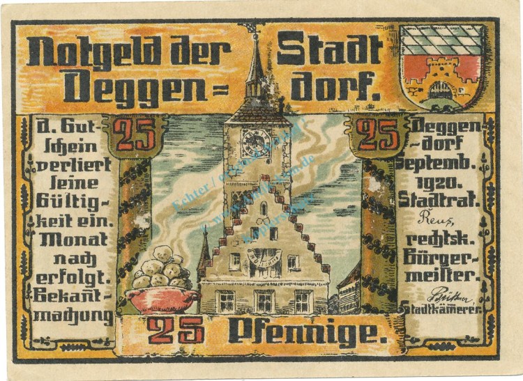 Vorlage NG  - kfr -Deggendorf , Notgeld 25 Pfennig Schein unc-kfr. Tieste 1315.25.25 BAY 1920 Verkehrsausgabe -4078-