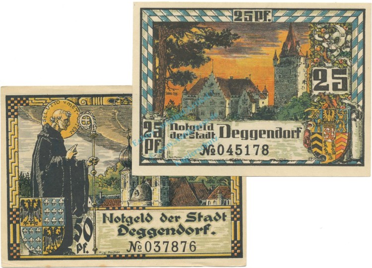 Deggendorf , Notgeld Set 2 Scheine unc-kfr. Tieste 1315.25.20-21 BAY 1920 Verkehrsausgabe -0470-