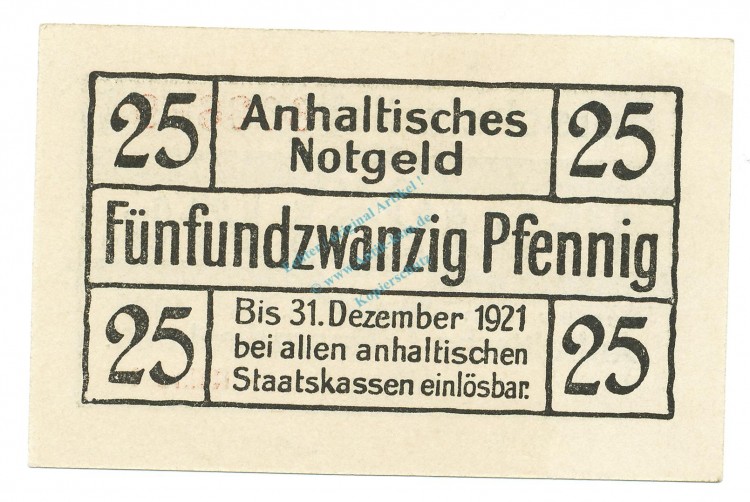 Dessau , Notgeld 25 Pfennig Schein unc-kfr. Tieste 1340.05.10 SA 1920 Verkehrsausgabe -4089-