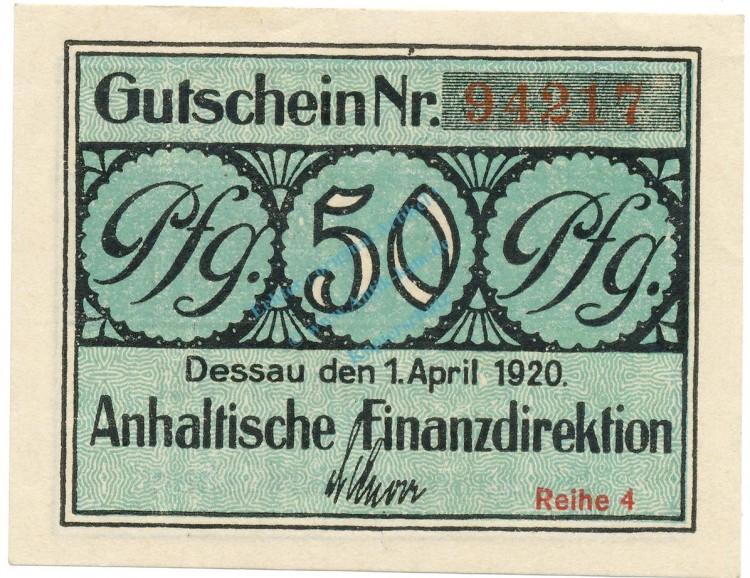 Dessau , Notgeld 50 Pfennig Schein unc-kfr. Tieste 1340.05.11 SA 1920 Verkehrsausgabe -4090-