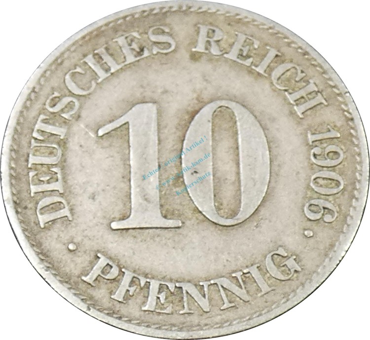 deutsches Kaiserreich , 10 Pfennig Münze 1906 E , ss -0626-