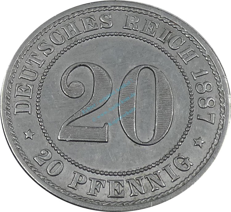 Deutsches Kaiserreich , 20 Pfennig Münze 1887 E , ss-vz -0632-