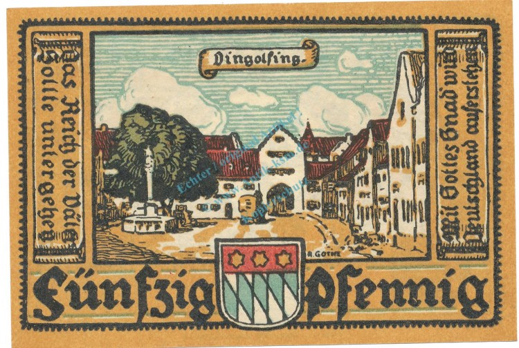 Dingolfing , Notgeld 50 Pfennig Schein unc-kfr. Tieste 1385.05.15 BAY 1920 Verkehrsausgabe -0405-