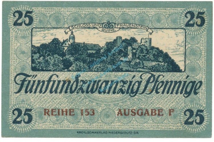Dippoldiswalde , Notgeld 25 Pfennig Schein unc-kfr. Tieste 1400.15.02 , S o.D. Verkehrsausgabe -0331-