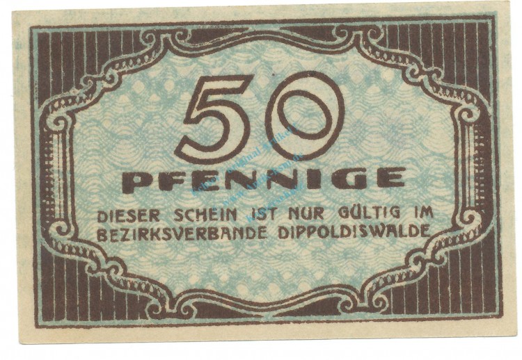 Dippoldiswalde , Notgeld 50 Pfennig Schein unc-kfr. Tieste 1400.15.06 , S o.D. Verkehrsausgabe -4135-