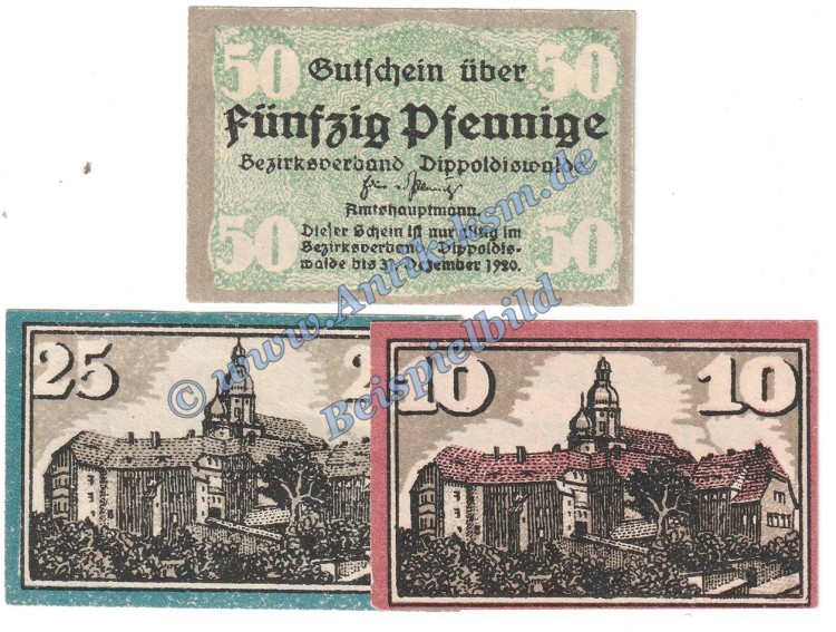 Dippoldiswalde , Notgeld Set mit 3 Scheinen in kfr. Tieste 1400.15.10-12 , Sachsen o.D. Verkehrsausgabe