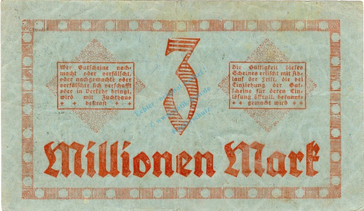 Dresden , Banknote 3 Millionen Mark Schein in gbr. Keller 1104.f , Sachsen 1923 Inflation