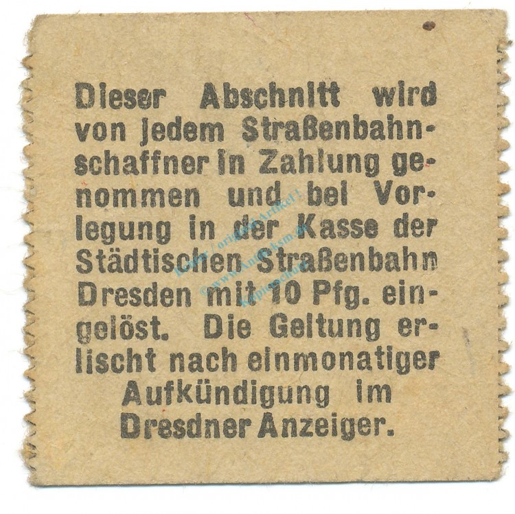 Dresden , Notgeld 10 Pfennig Schein F-kfr. Tieste 1475.260.01 S o.D. Verkehrsausgabe -4096-