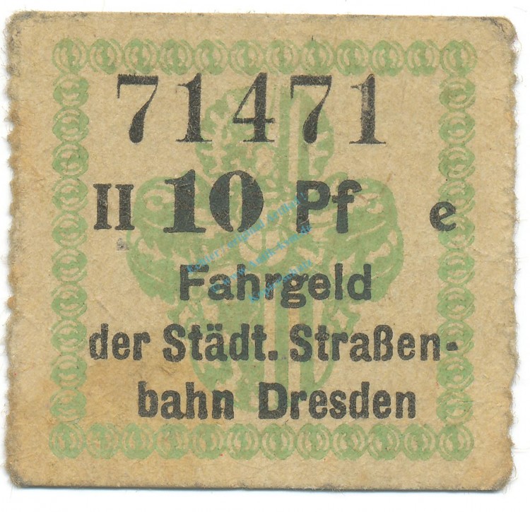 Dresden , Notgeld 10 Pfennig Schein F-kfr. Tieste 1475.260.05 S o.D. Verkehrsausgabe -4097-