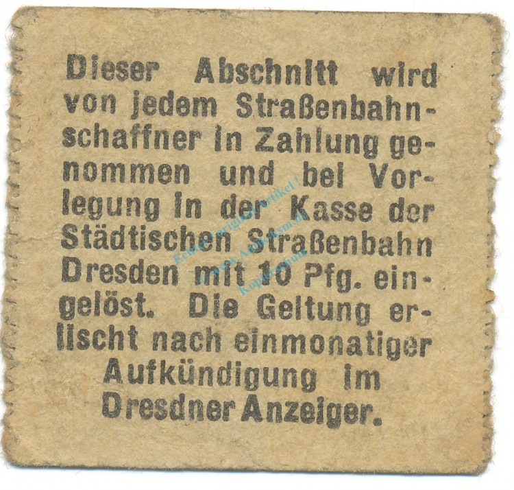 Dresden , Notgeld 10 Pfennig Schein F-kfr. Tieste 1475.260.05 S o.D. Verkehrsausgabe -4097-
