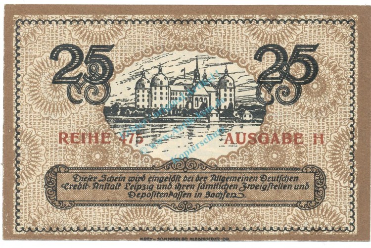 Dresden , Notgeld 25 Pfennig Schein unc-kfr. Tieste 1500.15.20 , S o.D. Verkehrsausgabe -4134-