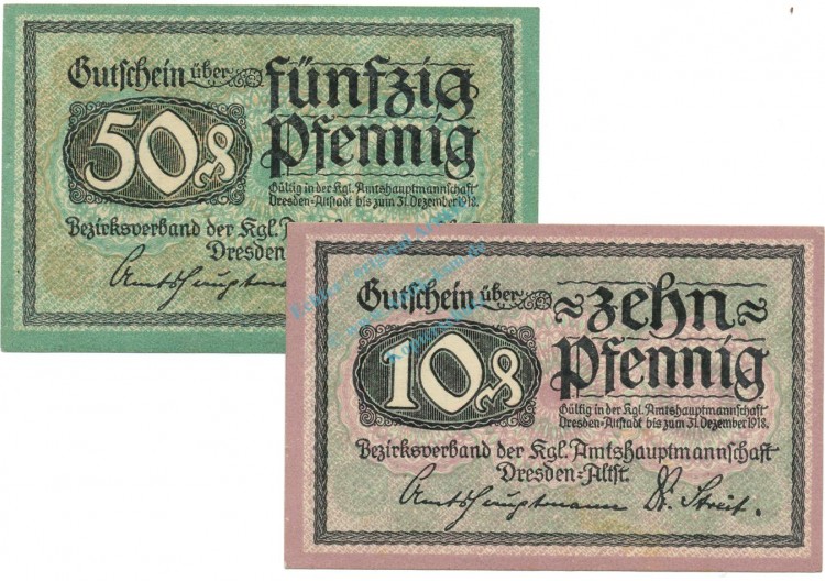 Dresden , Notgeld Set 2 Scheine unc-kfr. Tieste 1480.30.01-02 S o.D. Verkehrsausgabe -4101-