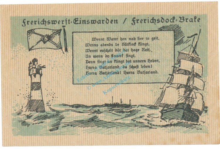 Einswarden , Notgeld 50 Pfennig Nr.1 -Wellen- unc-kfr. M-G 316.2 , NDS 1921 Seriennotgeld -5757-