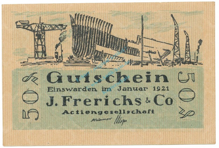 Einswarden , Notgeld 50 Pfennig Nr.2 -ZickZack- unc-kfr. M-G 316.1 , NDS 1921 Seriennotgeld -5758-