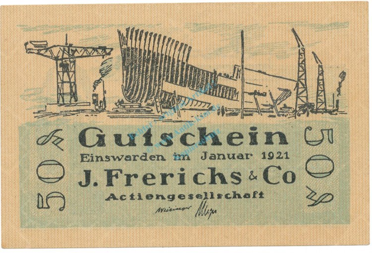 Einswarden , Notgeld 50 Pfennig Nr.3 -ZickZack- unc-kfr. M-G 316.1 , NDS 1921 Seriennotgeld -5759-