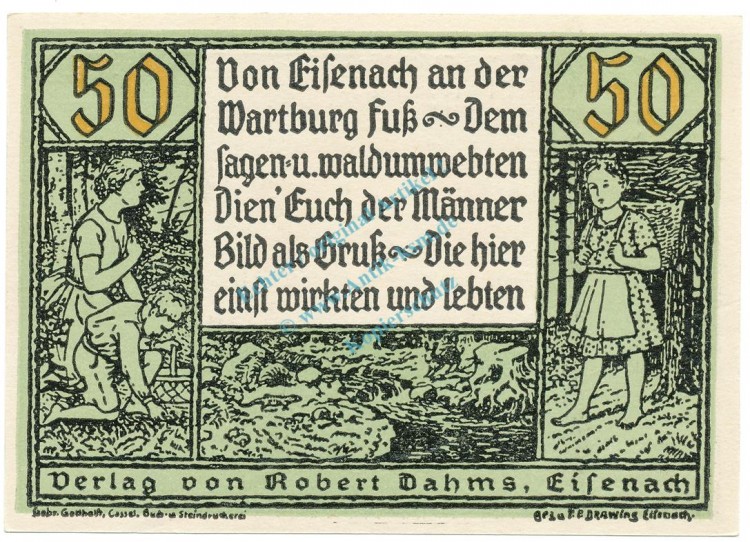 Eisenach , Notgeld 50 Pfennig Schein Nr.3 unc-kfr. M-G 318.1 , TH o.D. Seriennotgeld -5739-