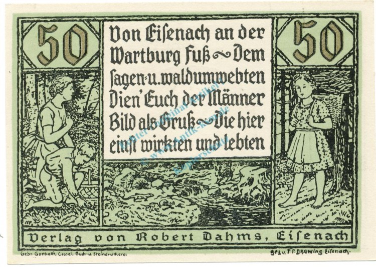 Eisenach , Notgeld 50 Pfennig Schein Nr.4 unc-kfr. M-G 318.1 , TH o.D. Seriennotgeld -5740-