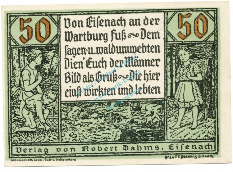 Eisenach , Notgeld 50 Pfennig Schein Nr.5 unc-kfr. M-G 318.1 , TH o.D. Seriennotgeld -5731-