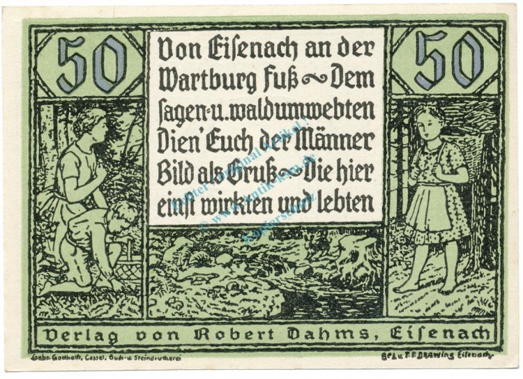 Eisenach , Notgeld 50 Pfennig Schein Nr.6 unc-kfr. M-G 318.1 , TH o.D. Seriennotgeld -5730-