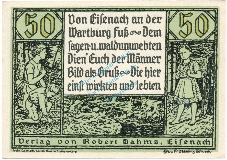 Eisenach , Notgeld 50 Pfennig Schein Nr.7 unc-kfr. M-G 318.1 , TH o.D. Seriennotgeld -5733-