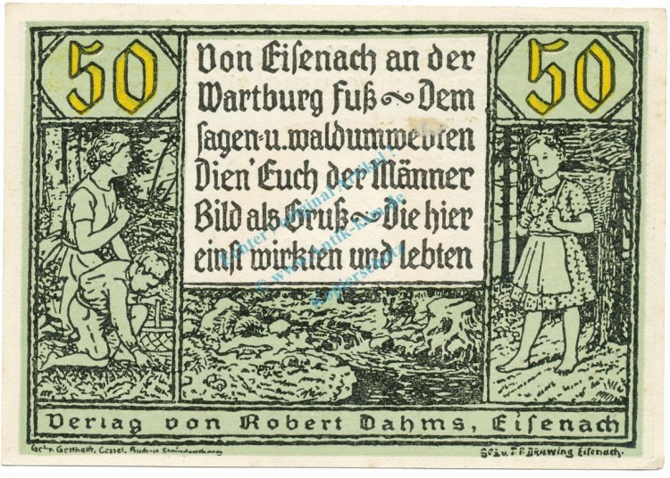 Eisenach , Notgeld 50 Pfennig Schein Nr.8 unc-kfr. M-G 318.1 , TH o.D. Seriennotgeld -5732-