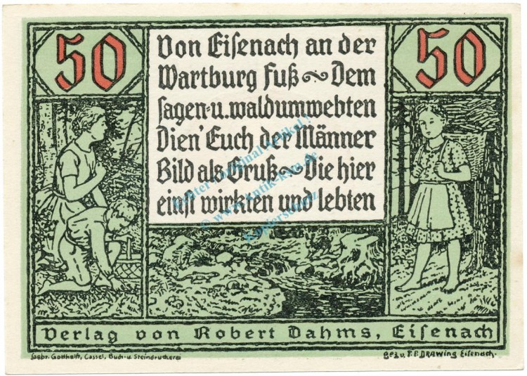 Eisenach , Notgeld 50 Pfennig Schein unc-kfr. M-G 318.1 , TH o.D. Seriennotgeld -5729-