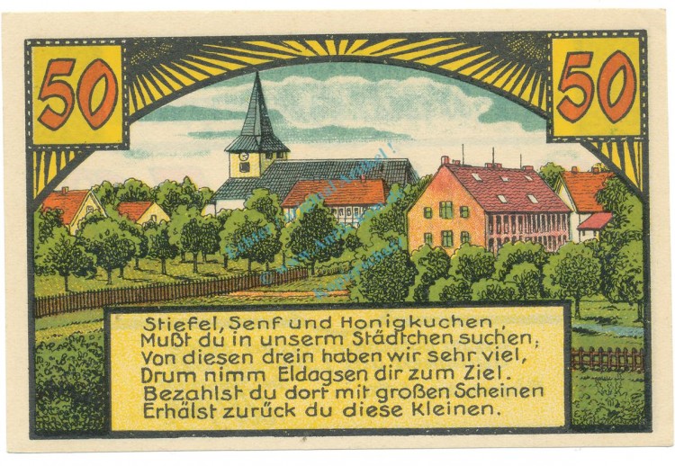 Eldagsen , Notgeld 50 Pfennig Schein unc-kfr. M-G 327.1 , NDS 1921 Seriennotgeld -5781-