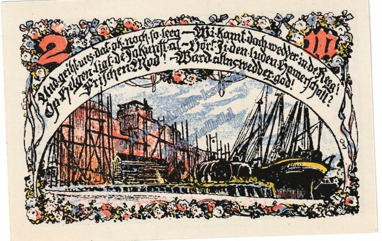 Elmshorn , Notgeld 2 Mark Schein in kfr. M-G 1333.1 , Schleswig Holstein 1921 Seriennotgeld