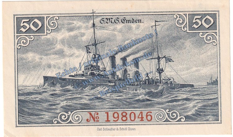 Emden , Notgeld 50 Pfennig Schein in kfr. Tieste 1695.15.10 , Niedersachsen 1918 Verkehrsausgabe
