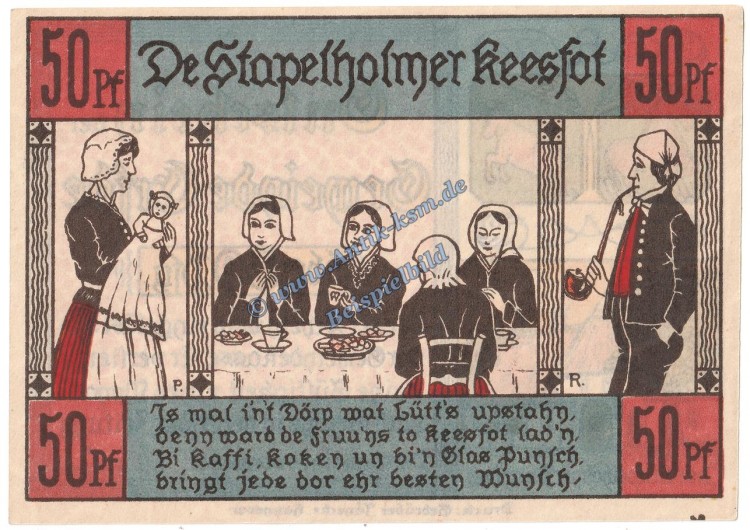 Erfde , Notgeld 50 Pfennig Schein in kfr. M-G 340.1 , Schleswig Holstein o.D. Seriennotgeld