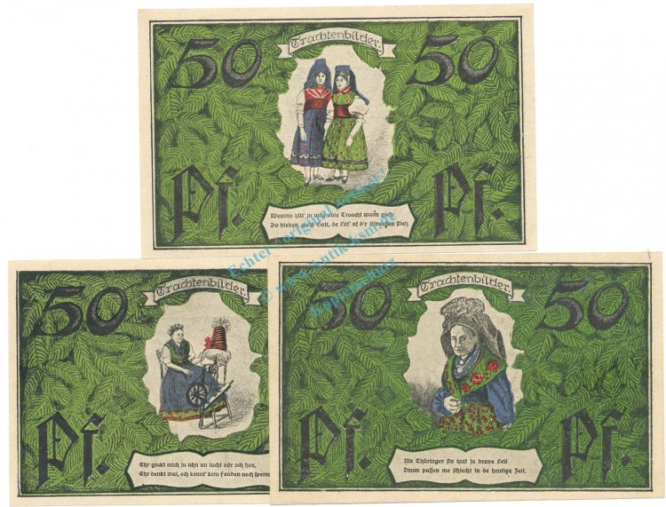 Erfurt , Notgeld Set 3 Scheine -o.Drfa- unc-kfr. M-G 345.2.B , TH 1921 Seriennotgeld -5791-