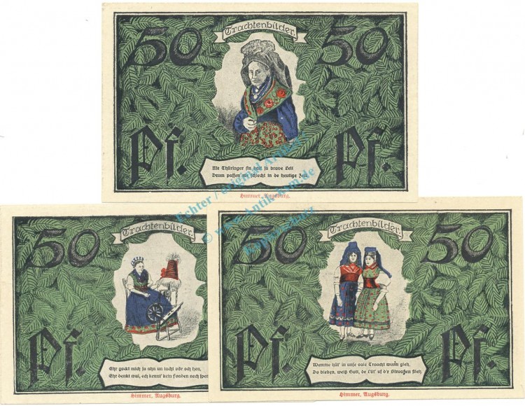 Erfurt , Notgeld Set 3 Scheine unc-kfr. M-G.345.2.a , TH 1921 Seriennotgeld -0227-
