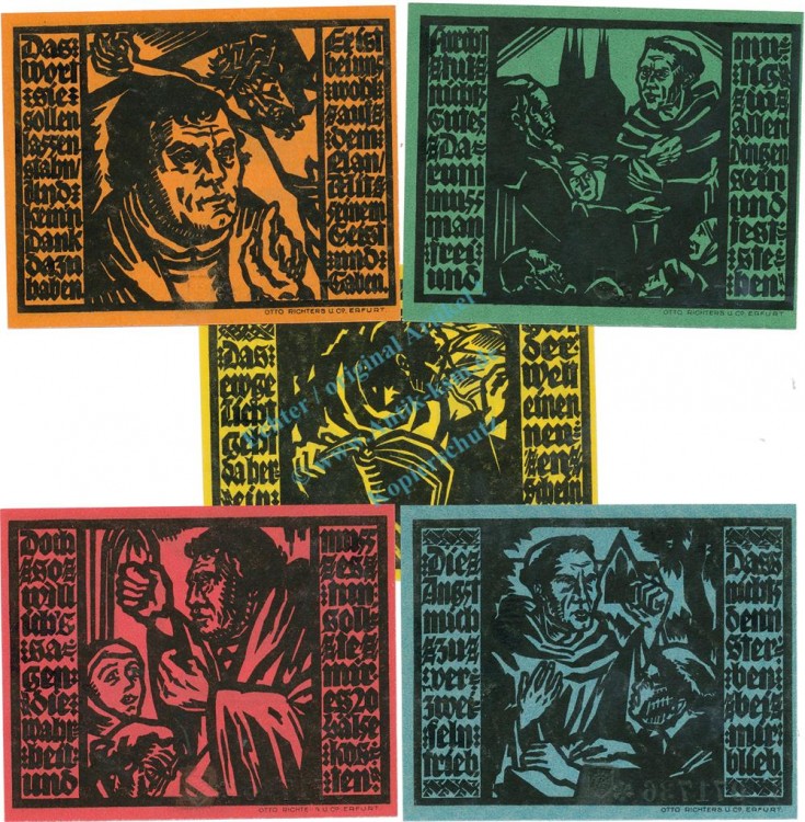 Erfurt , Notgeld Set 5 Scheine -Nummerngleich- unc-kfr. M-G 344.4 , TH 1921 Seriennotgeld -5790-